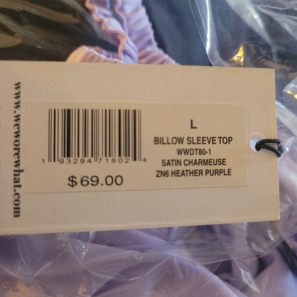 WeWoreWhat Billow Sleeve Top. Heather Purple. Size L. NWT - Picture 5 of 5